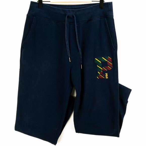 Polo Ralph Lauren P Patch Sweatpants Men’s Medium Navy Fleece Joggers Tapered - Picture 1 of 11